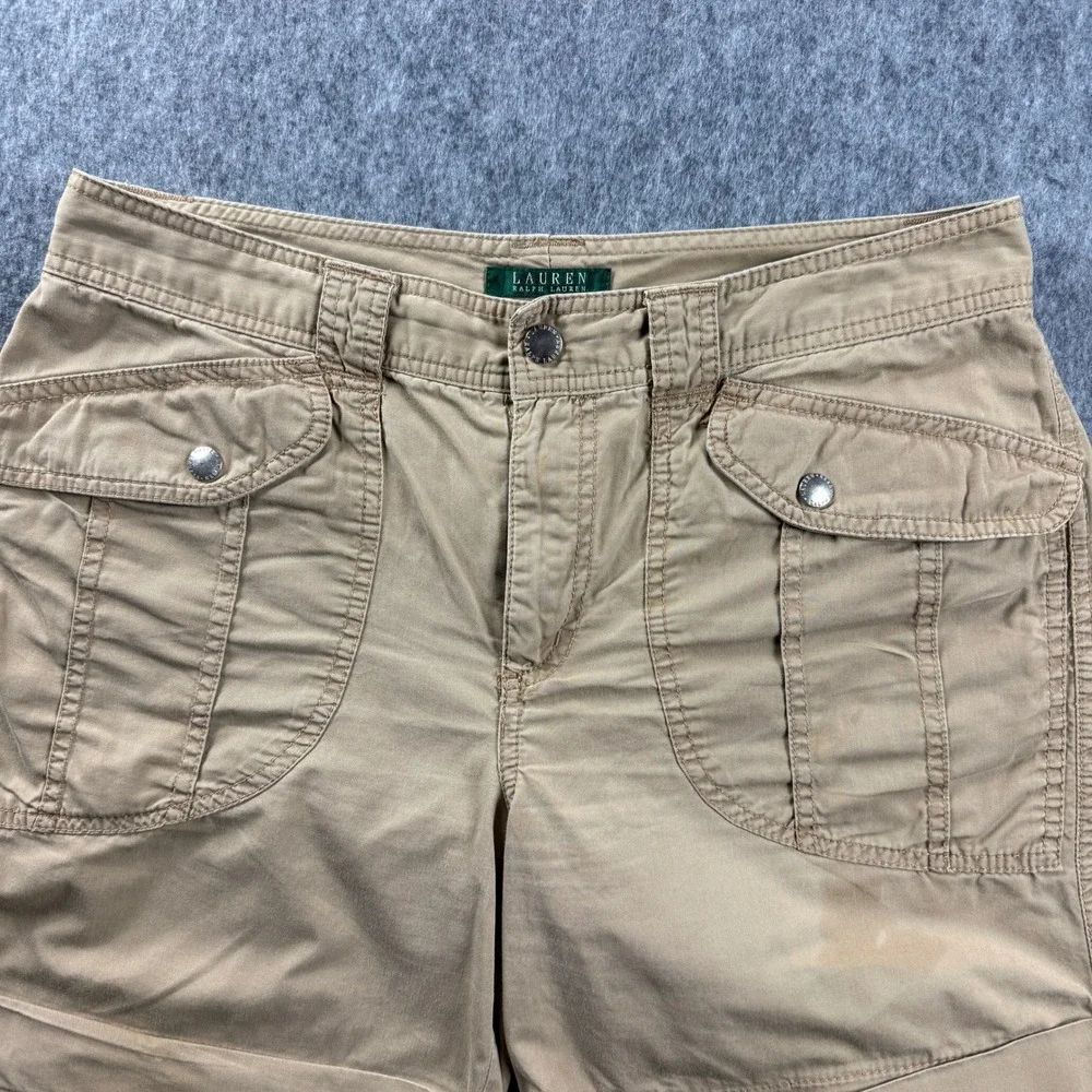 Lauren Ralph Lauren Womens 10 Cuffed Utility Cargo Shorts Tan Cotton Flap Pocket